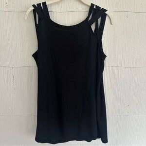 7th Ray Women’s Large Black Strappy Shoulder Sleeveless Tank Top Waffle Knit